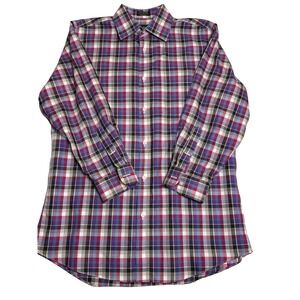 Neiman Marcus Men's red green‎ plaid 80's 2 ply long sleeve Shirt Size Small